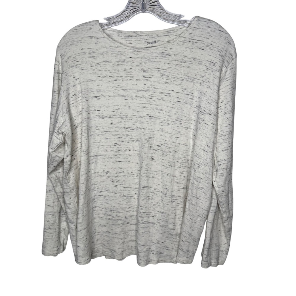 Pure Jill Marled Knit Long Sleeve Shirt Womens Size L Cream Black Shirtyail‎ Tee